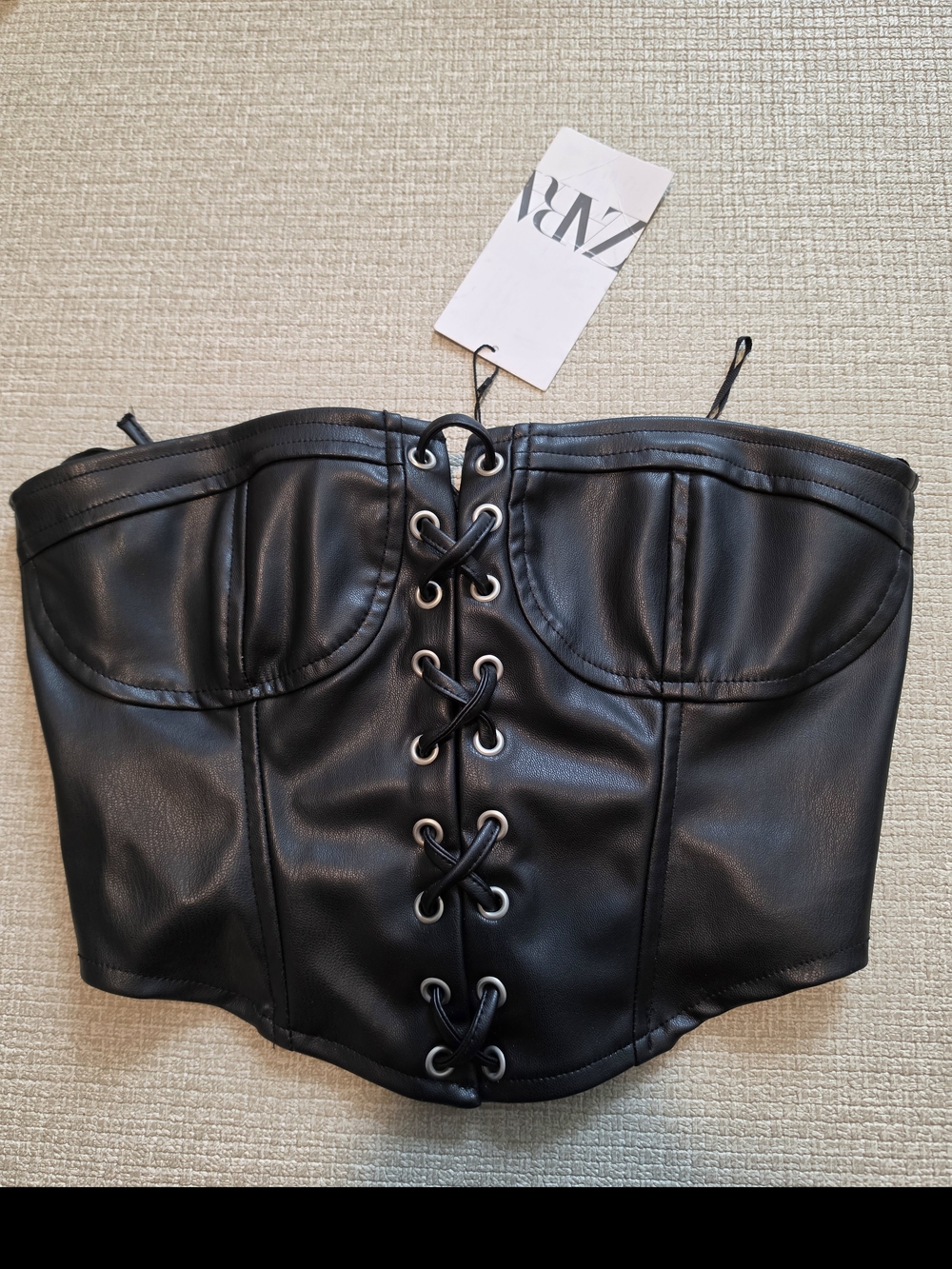 ZARA Black Faux Leather Lace-Up Top
